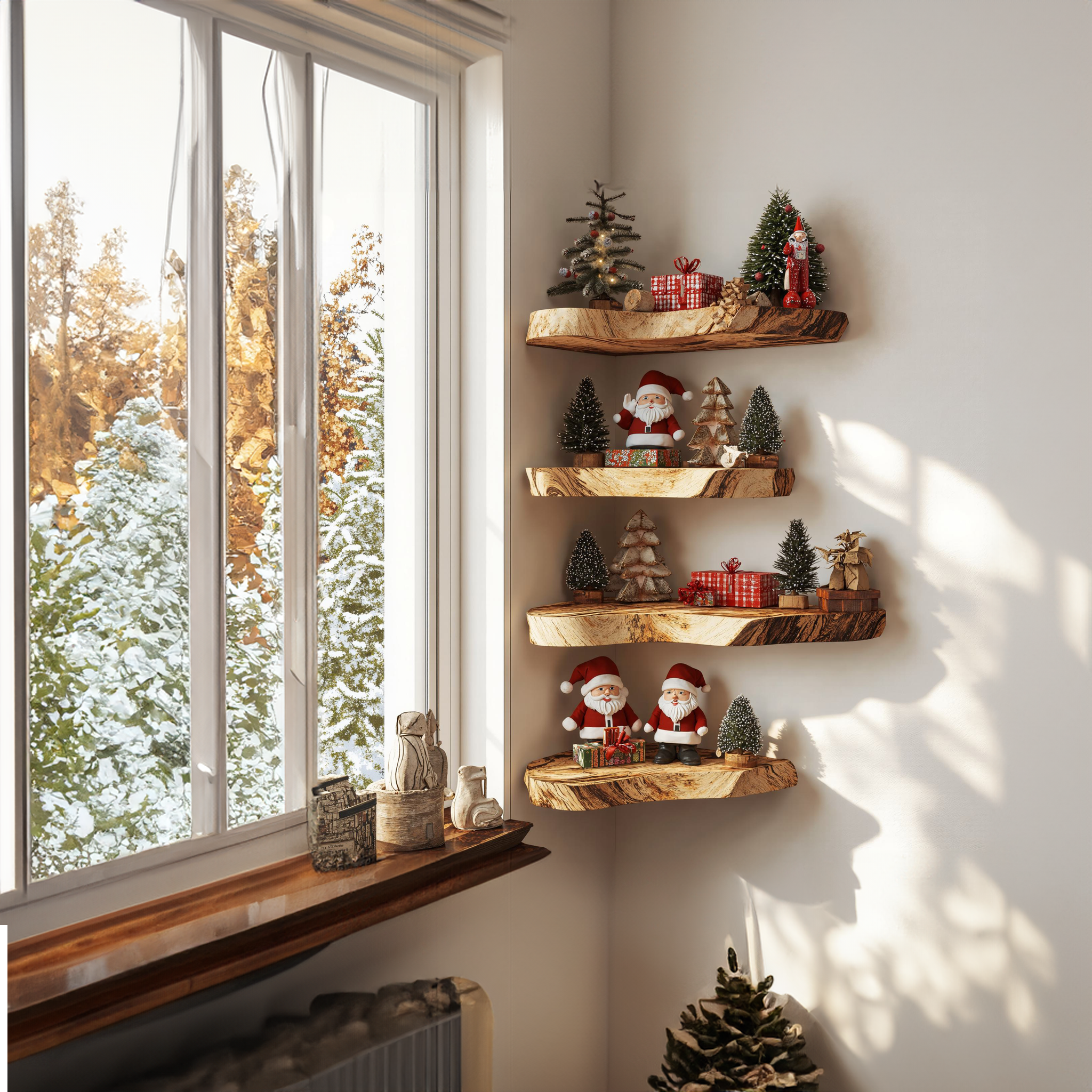 Rustic Xmas Wood Corner Shelves Home Decor SILDTCN041