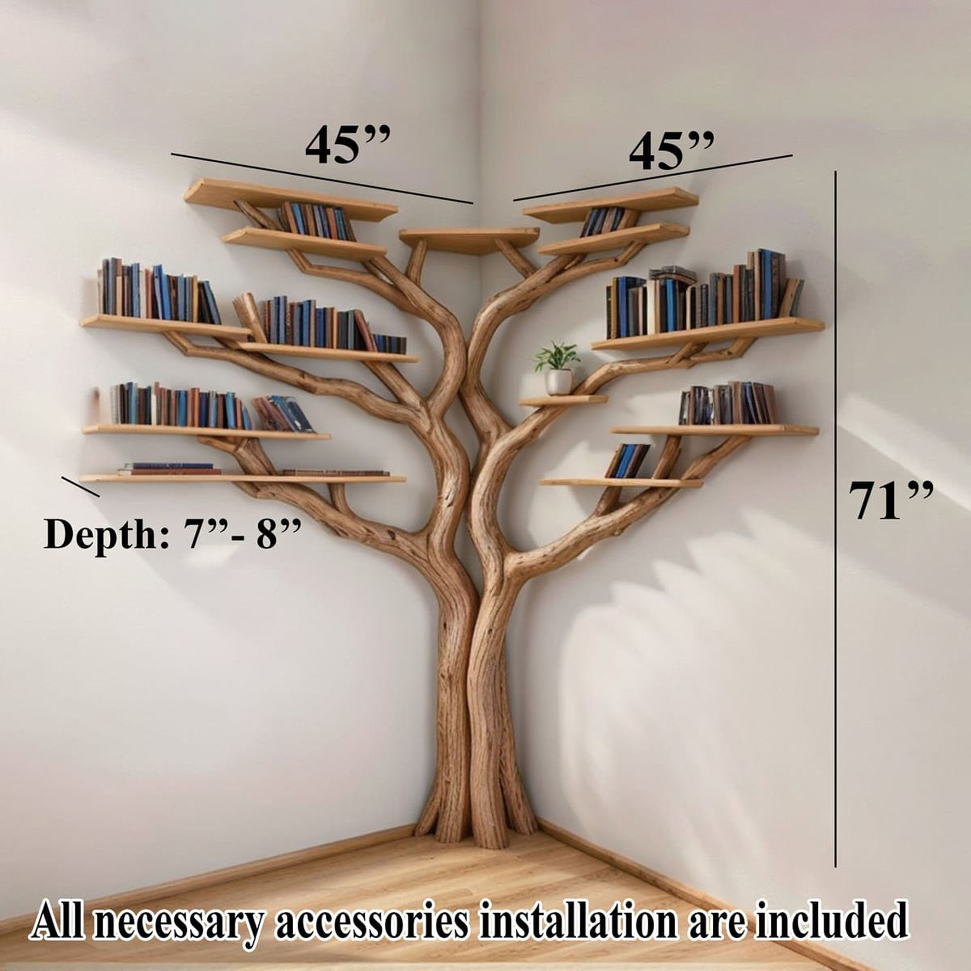 Tree Floating Corner Bookshelf With Corner Bench lshaped SINLTBS010