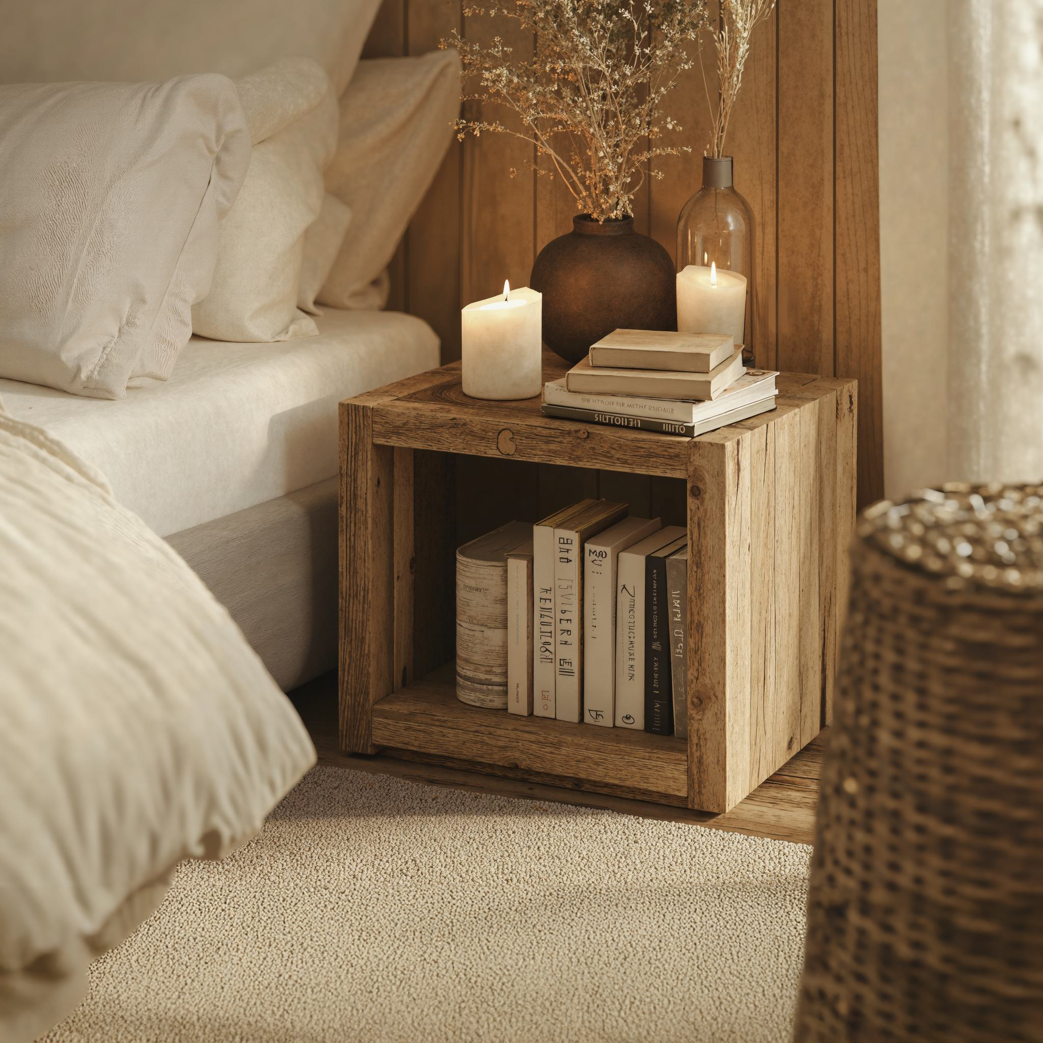 Natural Wooden Standing Nightstand With Open Storage SILDTNS019