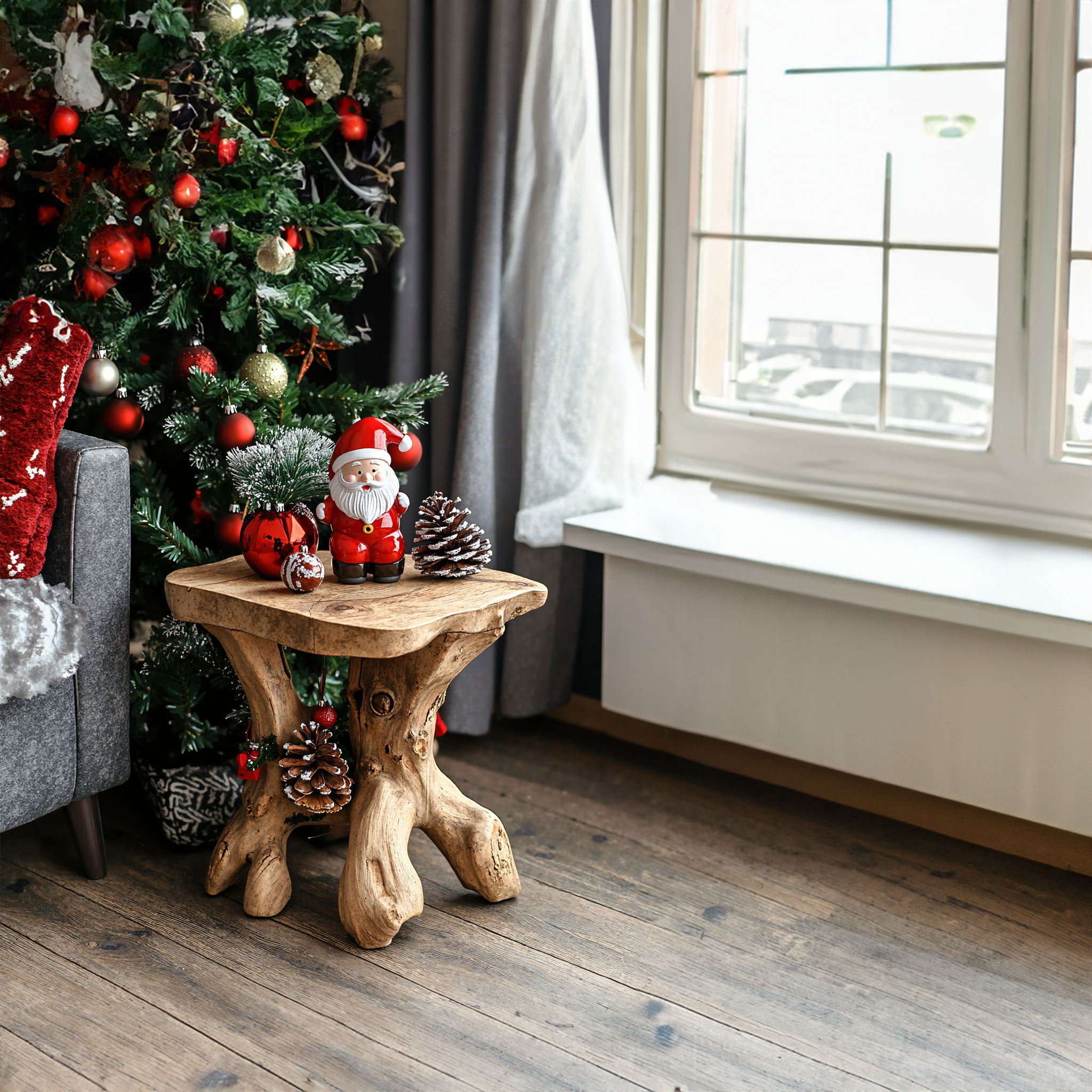 Rustic Solid Wood End Table Christmas Decor SILDTENC006