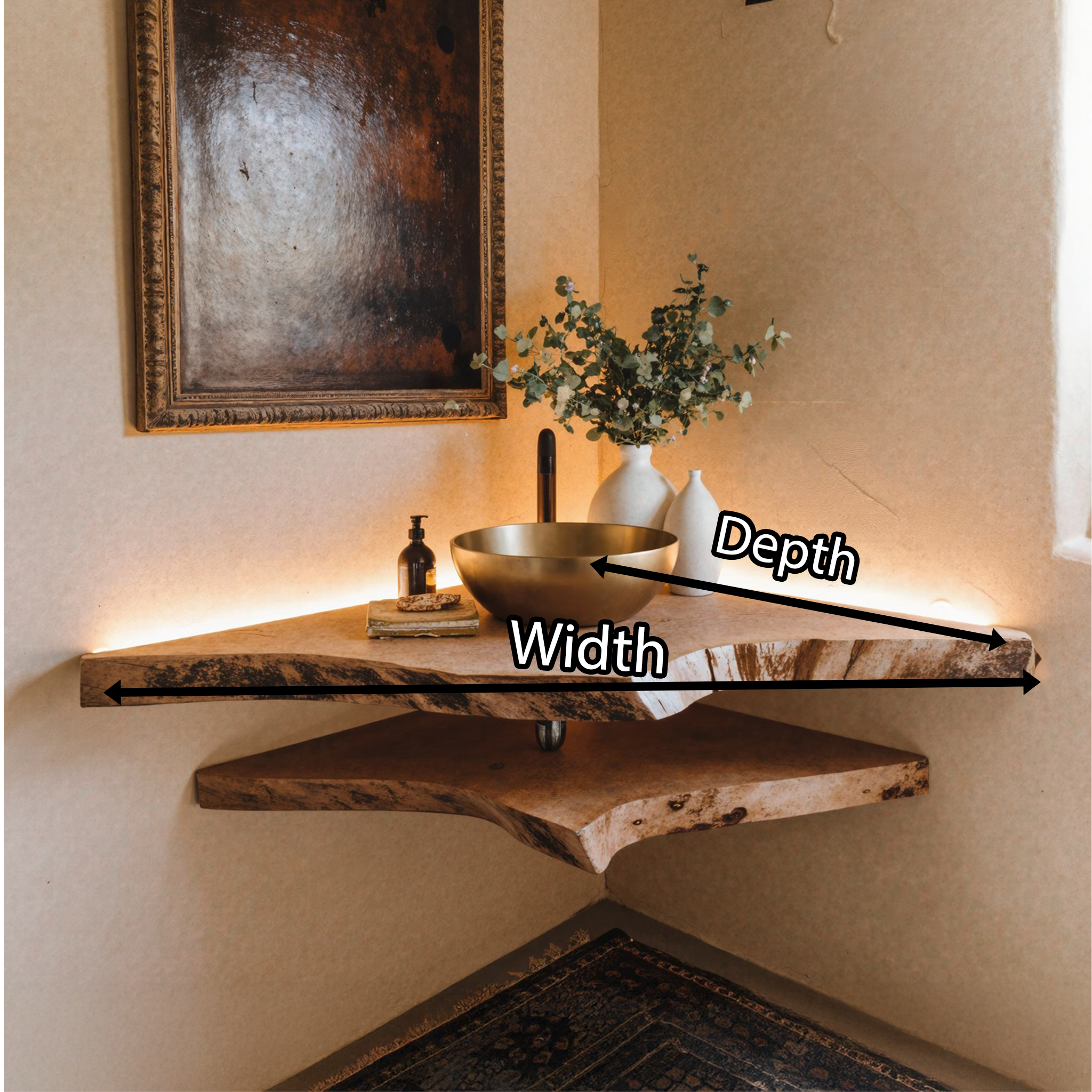 Floating Wooden Bathroom Corner Shelf Vanity SILDTBRV059