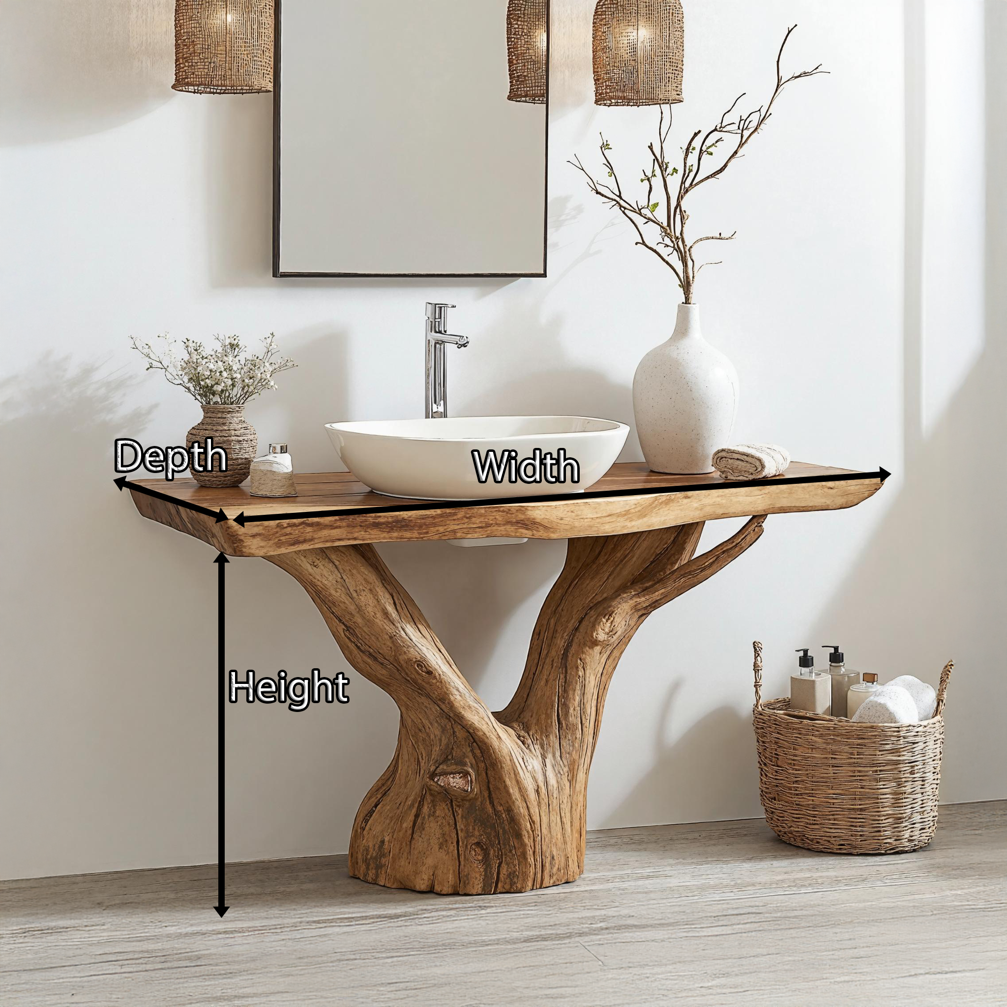 Rustic Natural Wood Bathroom Vanity For Nature-Inspired Homes SILDTBRV147