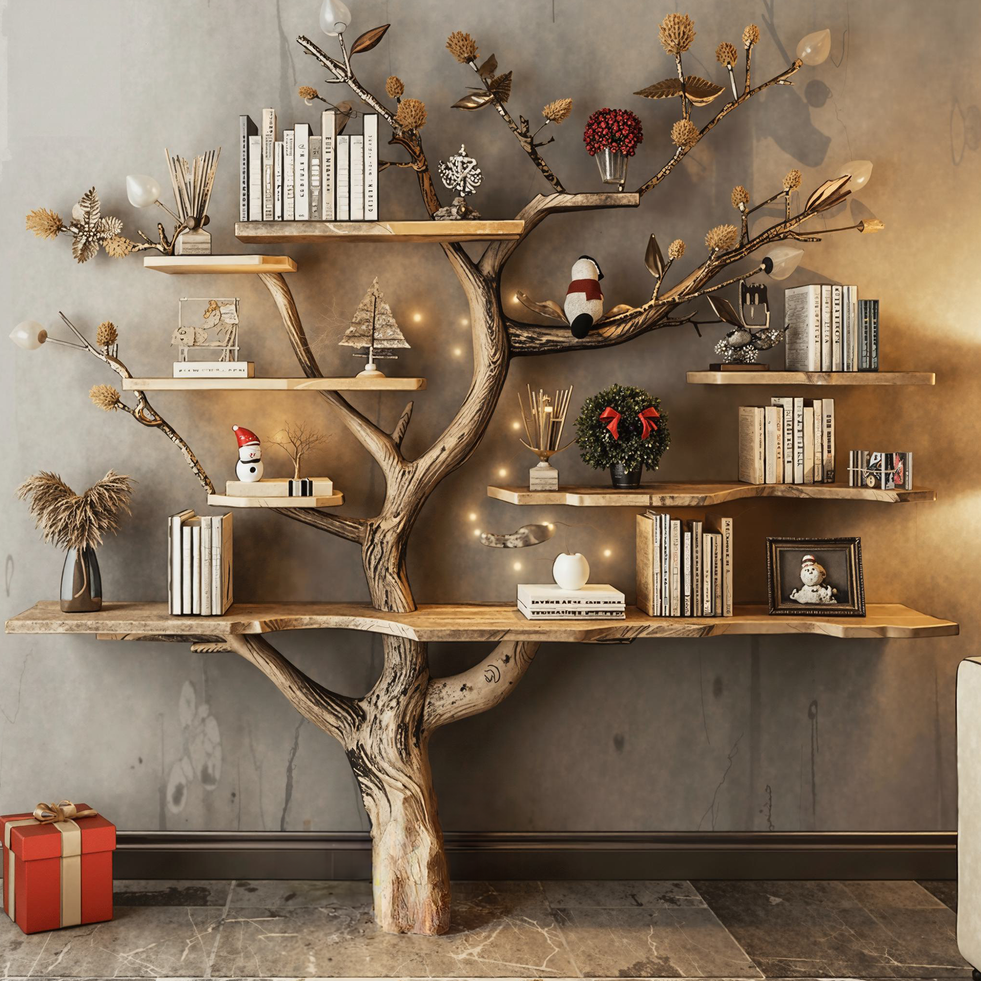 Rustic Console Table With Tree Branch Bookcase SINLCM012