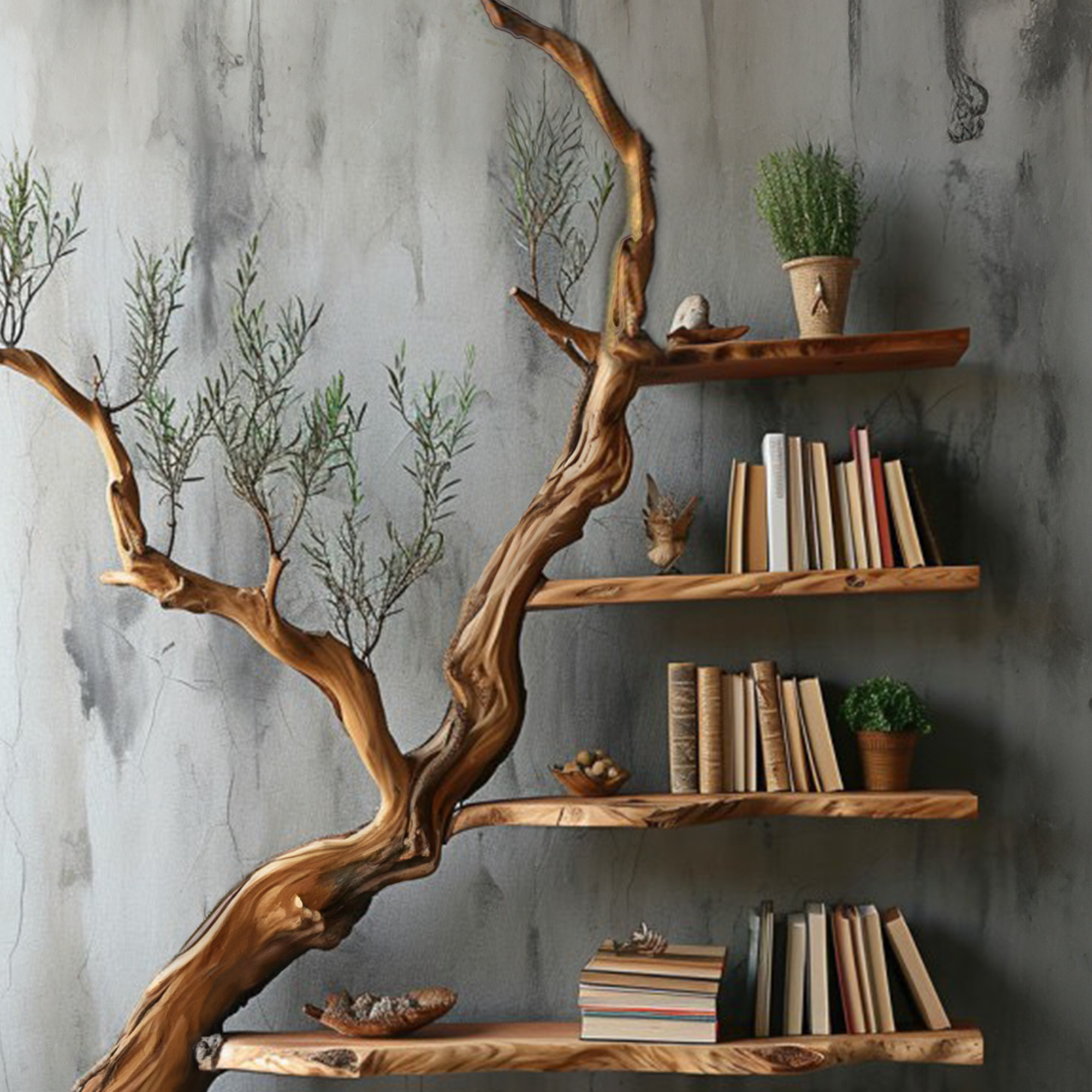 Tree Branch Shelf Solid Wood Bookcase SINLTB067