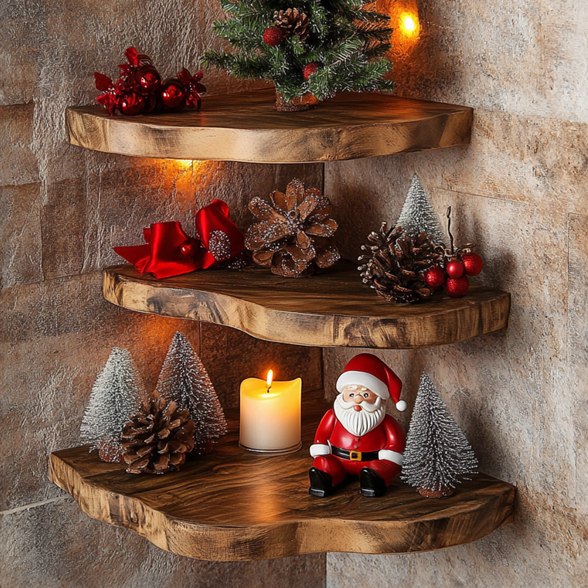 Floating Corner Shelf Xmas Walnut Floating Shelf Christmas Decor SINLCM020