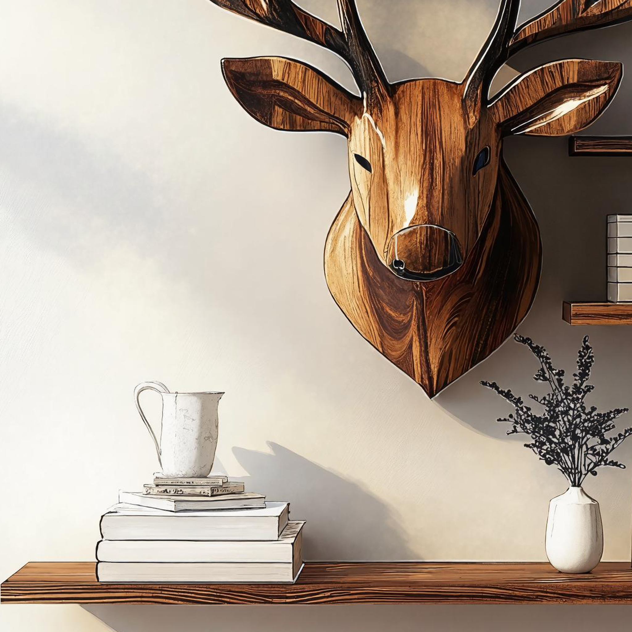 Unique Handcrafted Wood Deer Shelf For Living Room Wall SILDTDE011