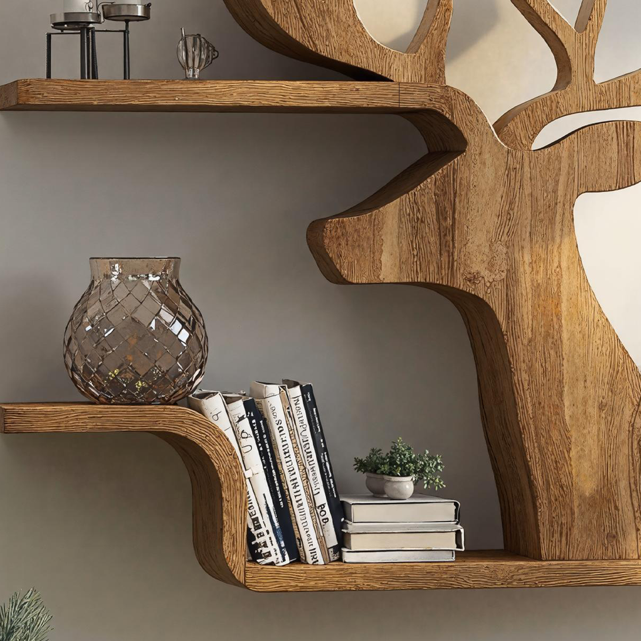 Decorative Wooden Deer Shelf For Cabin Style Homes SILDTDE005