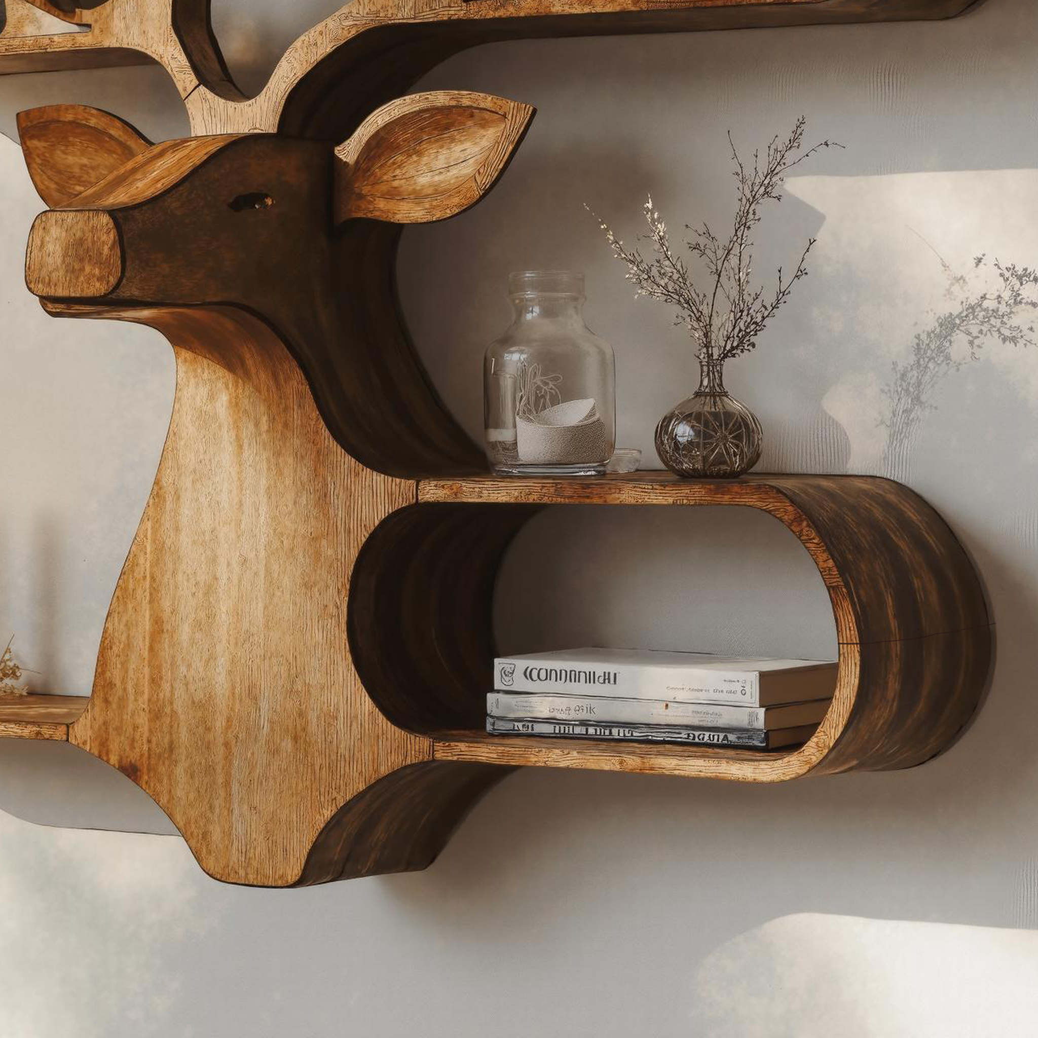 Farmhouse Wooden Deer Shelf For Rustic Wall Display SILDTDE013