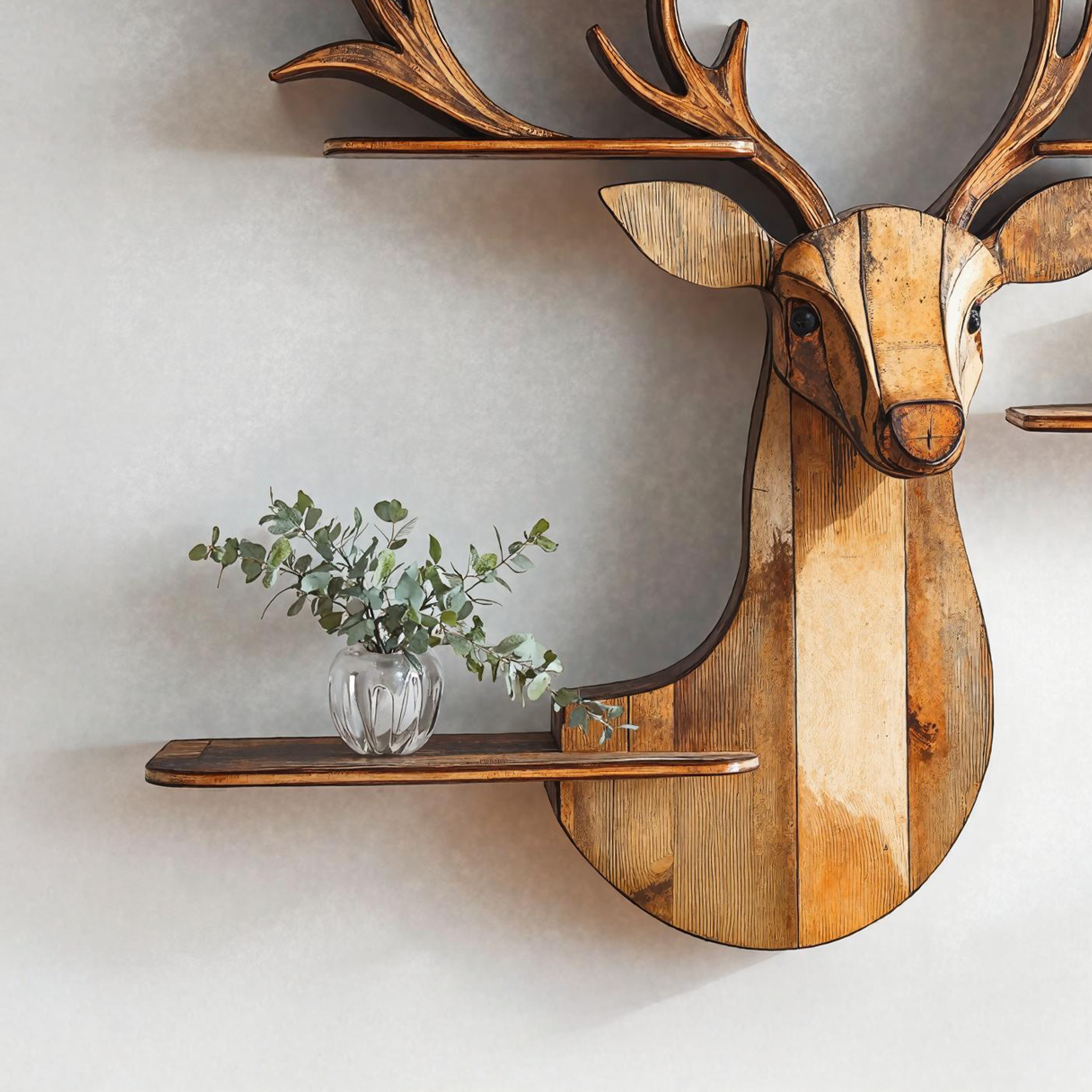 Natural Wood Deer Shelf For Bedroom Wall Display SILDTDE002