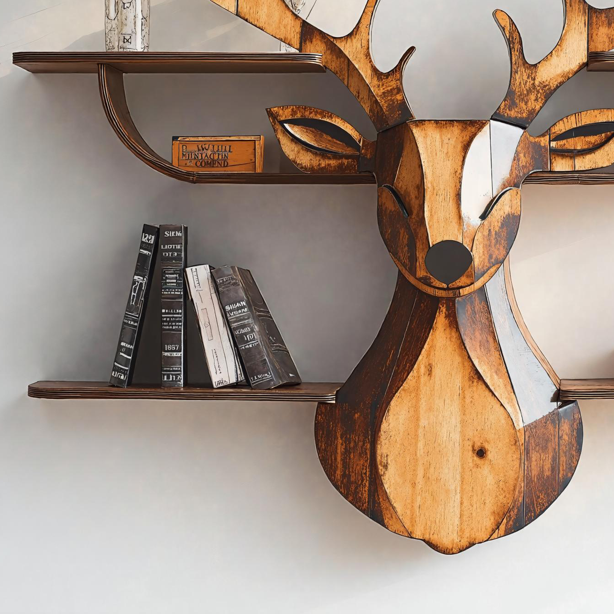 Farmhouse Style Wood Deer Shelf For Rustic Interiors SILDTDE003