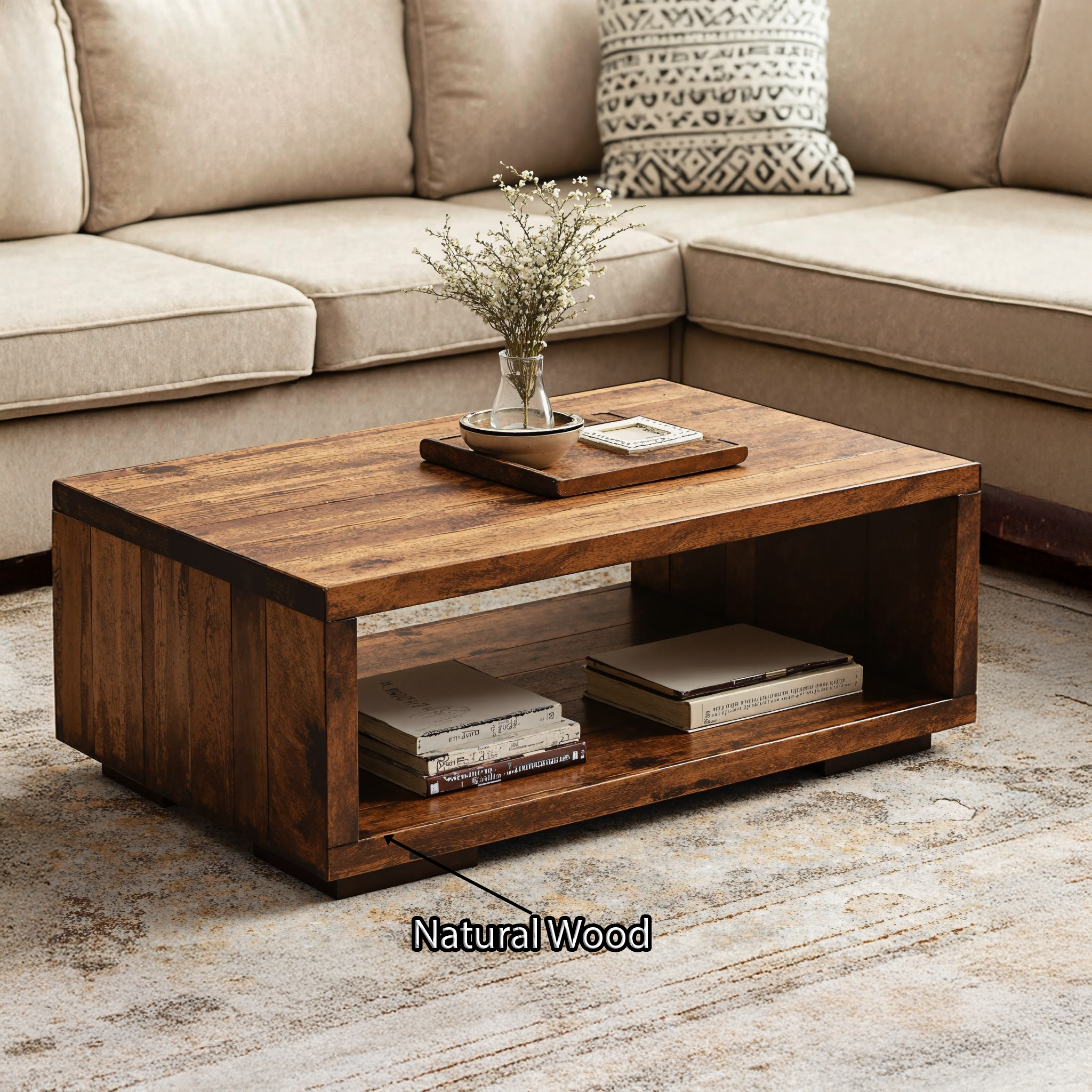 Handcrafted Wood Coffee Table With Storage For Living Room SILDTCF119