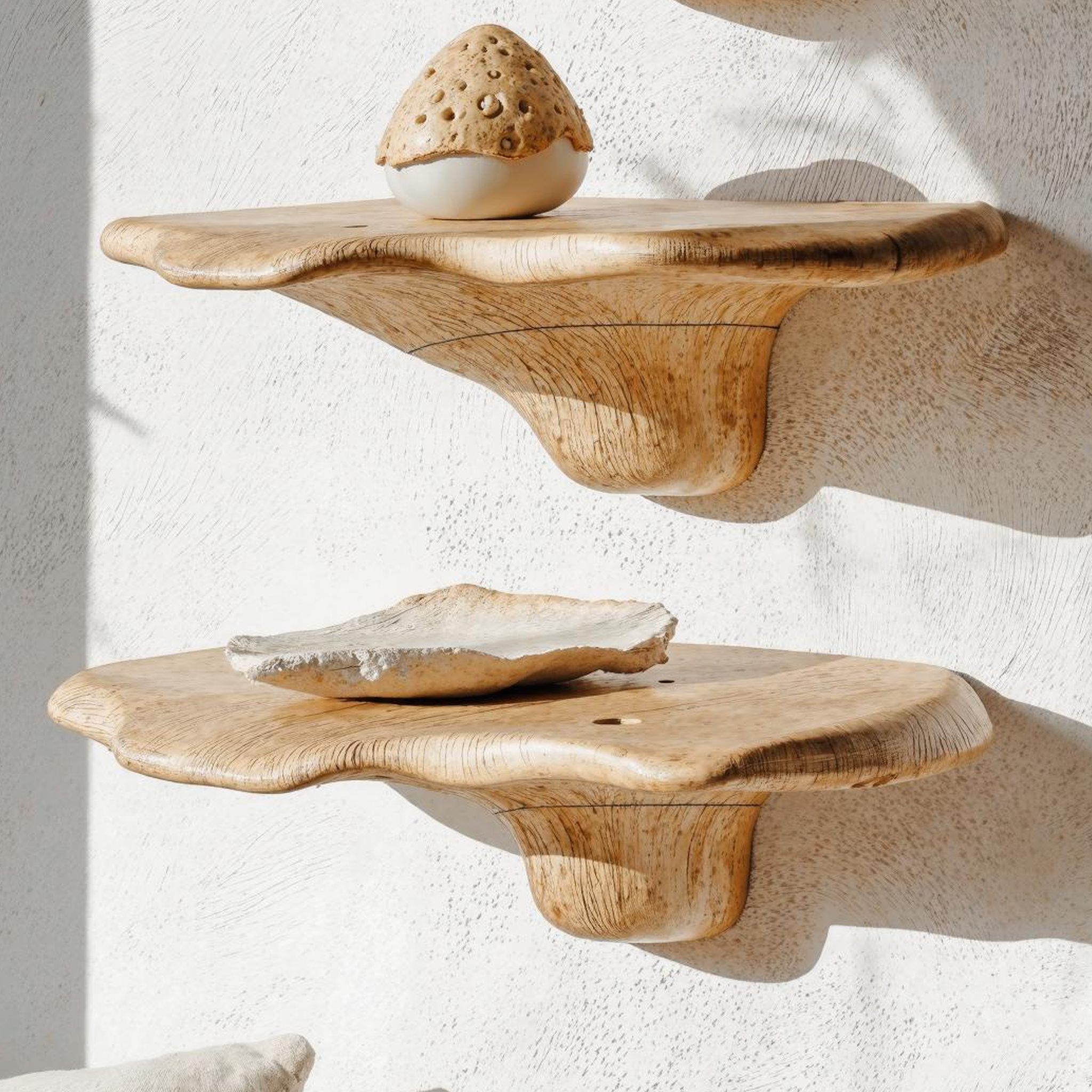 Nature Inspired Wood Mushroom Shelf For Wall Mounting SILDTMR010