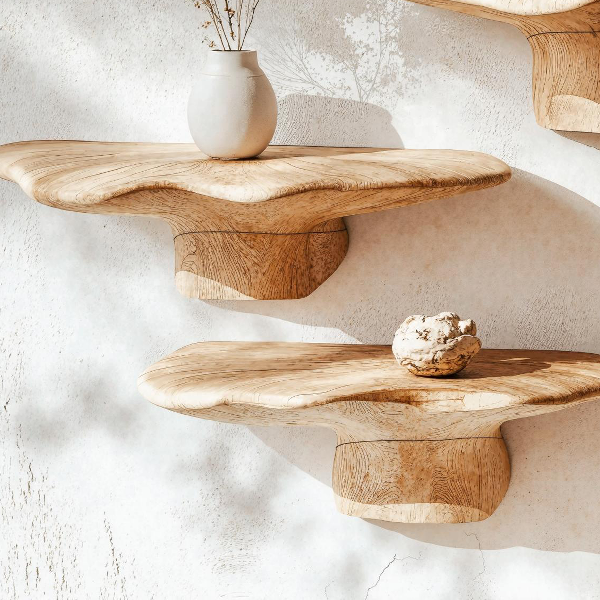 Elegant Wood Mushroom Shelf For Unique Home Decor SILDTMR014