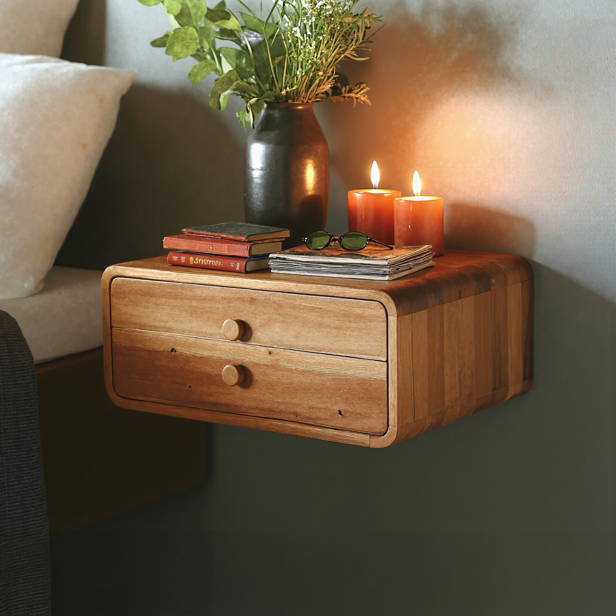 Rustic Handcrafted Floating Nightstand With Storage Drawer SILDTNS010