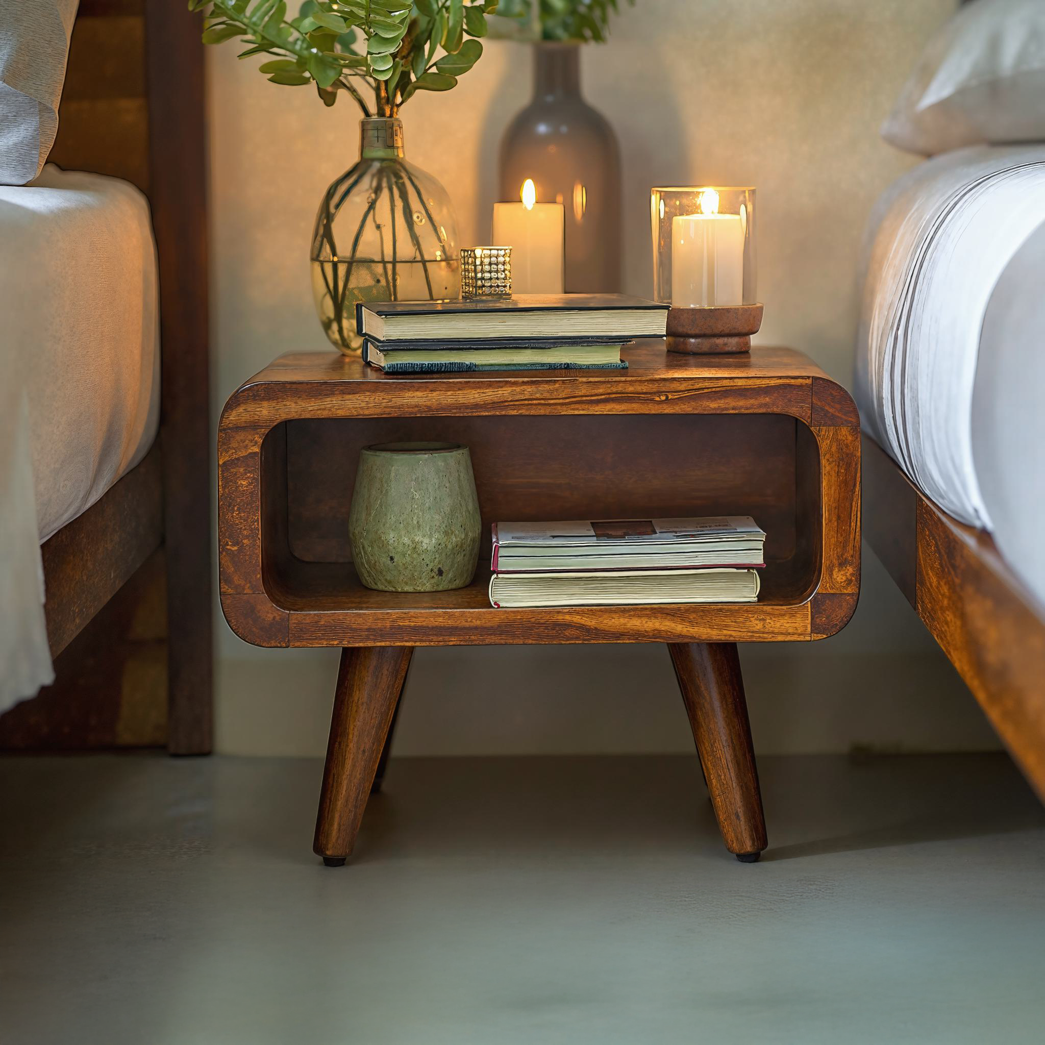 Rustic Farmhouse Wooden Nightstand With Storage Shelf SILDTNS017