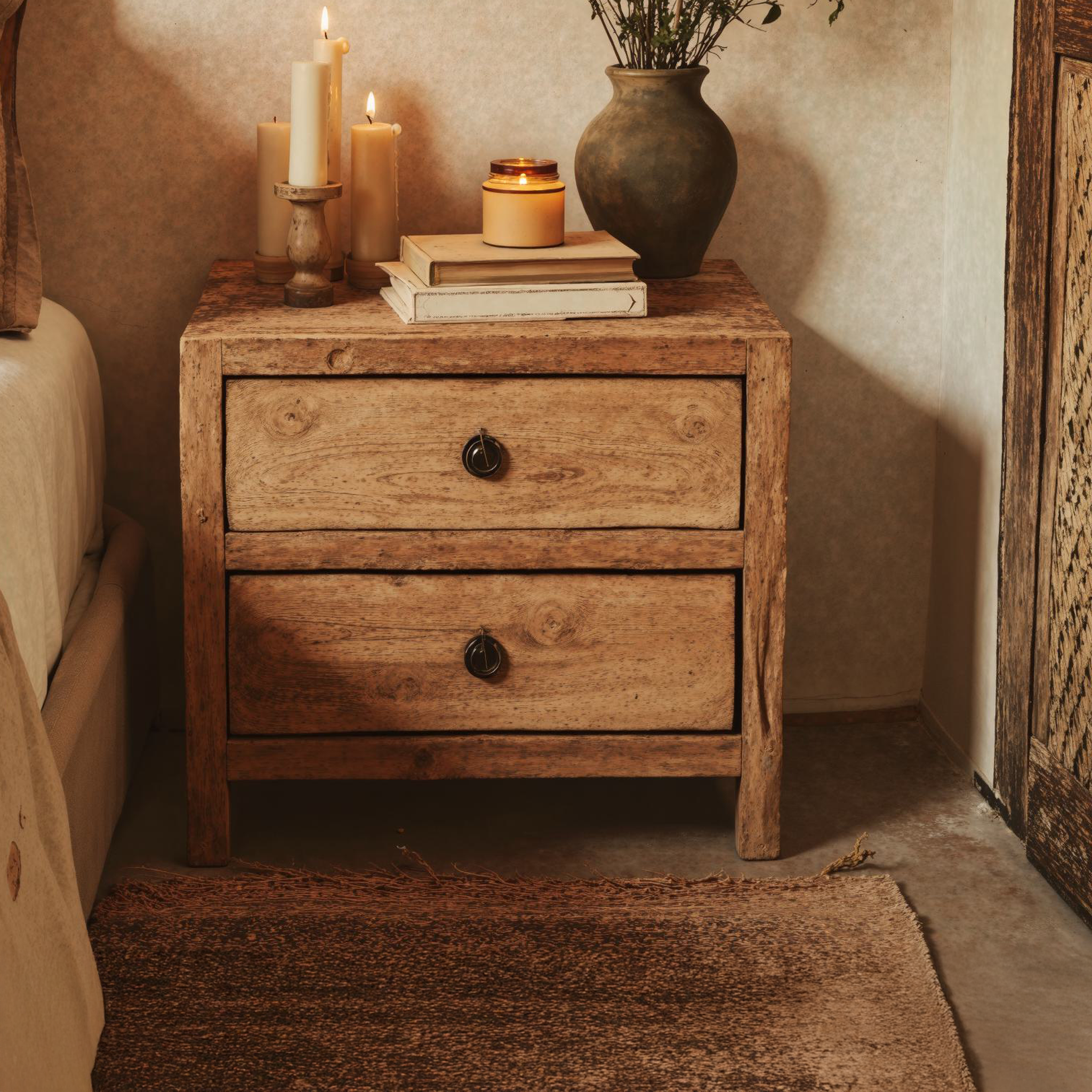 Wooden Farmhouse Nightstand With 2 Drawers SILDTNS014