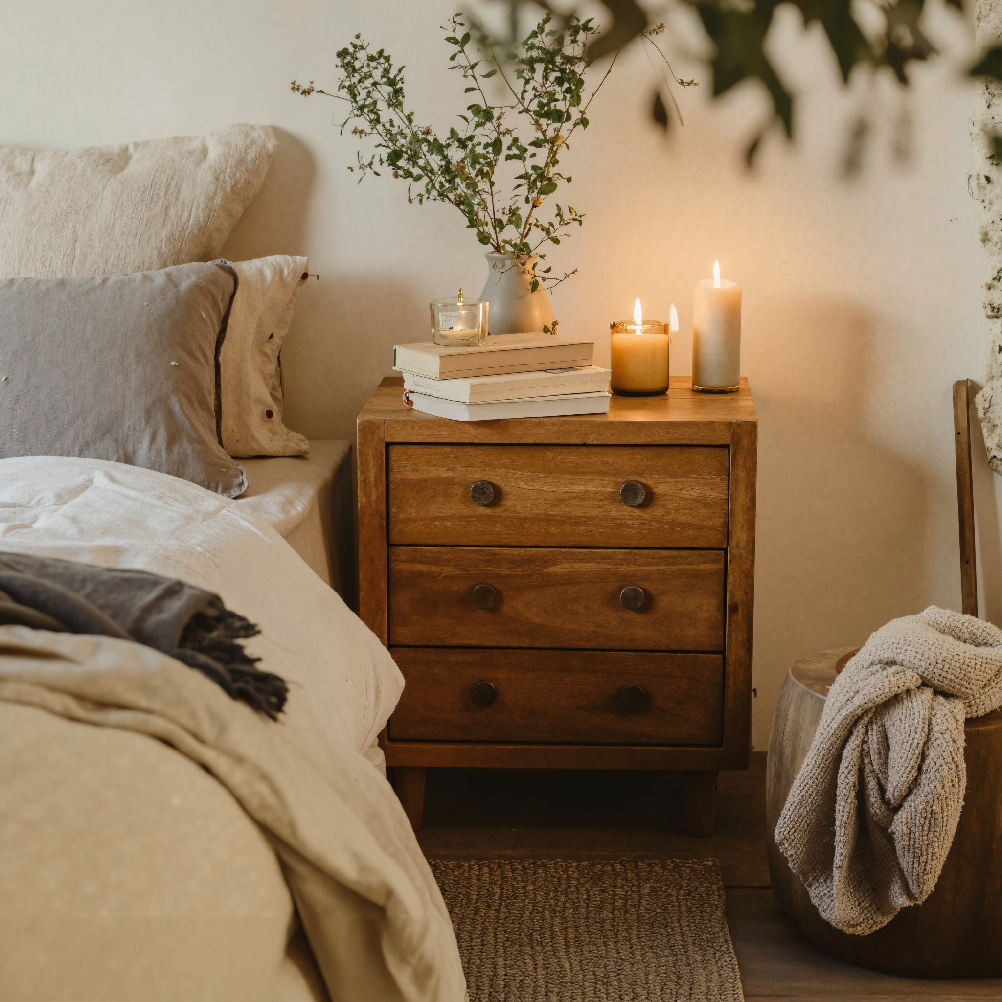 Wood Nightstand With Drawer Bedside Table SILDTNS004