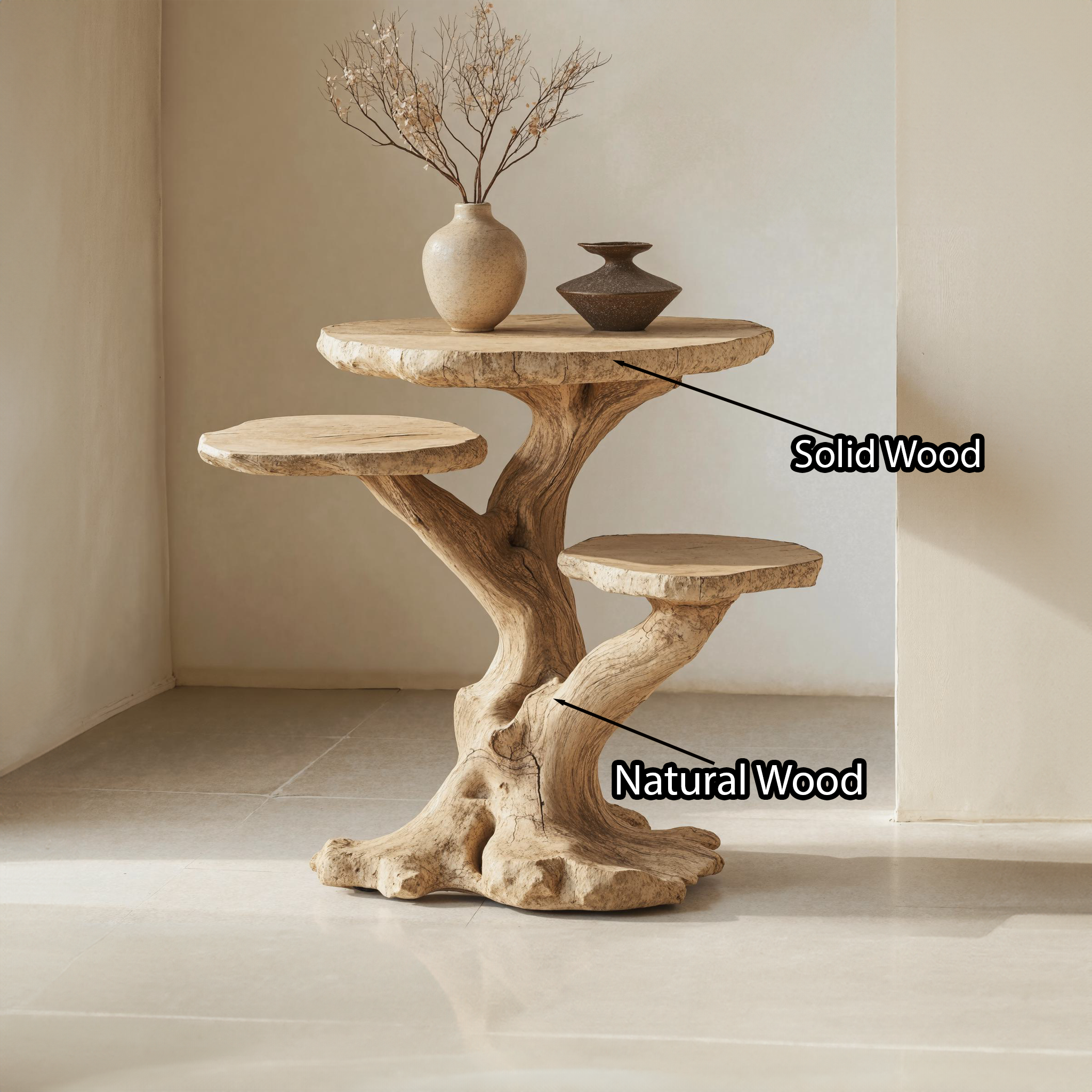 Solid Wood Multi-Tier End Table Live Edge End Table Decor SILDTEN043