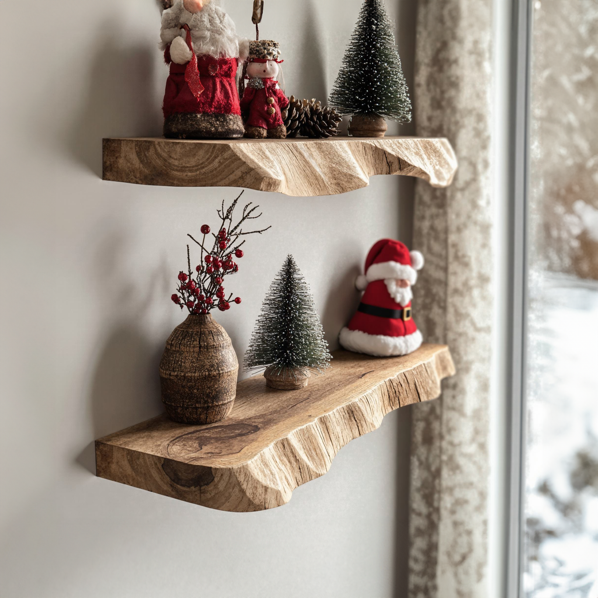 Wooden Xmas Floating Shelves Live Edge Shelves SILDTFL079