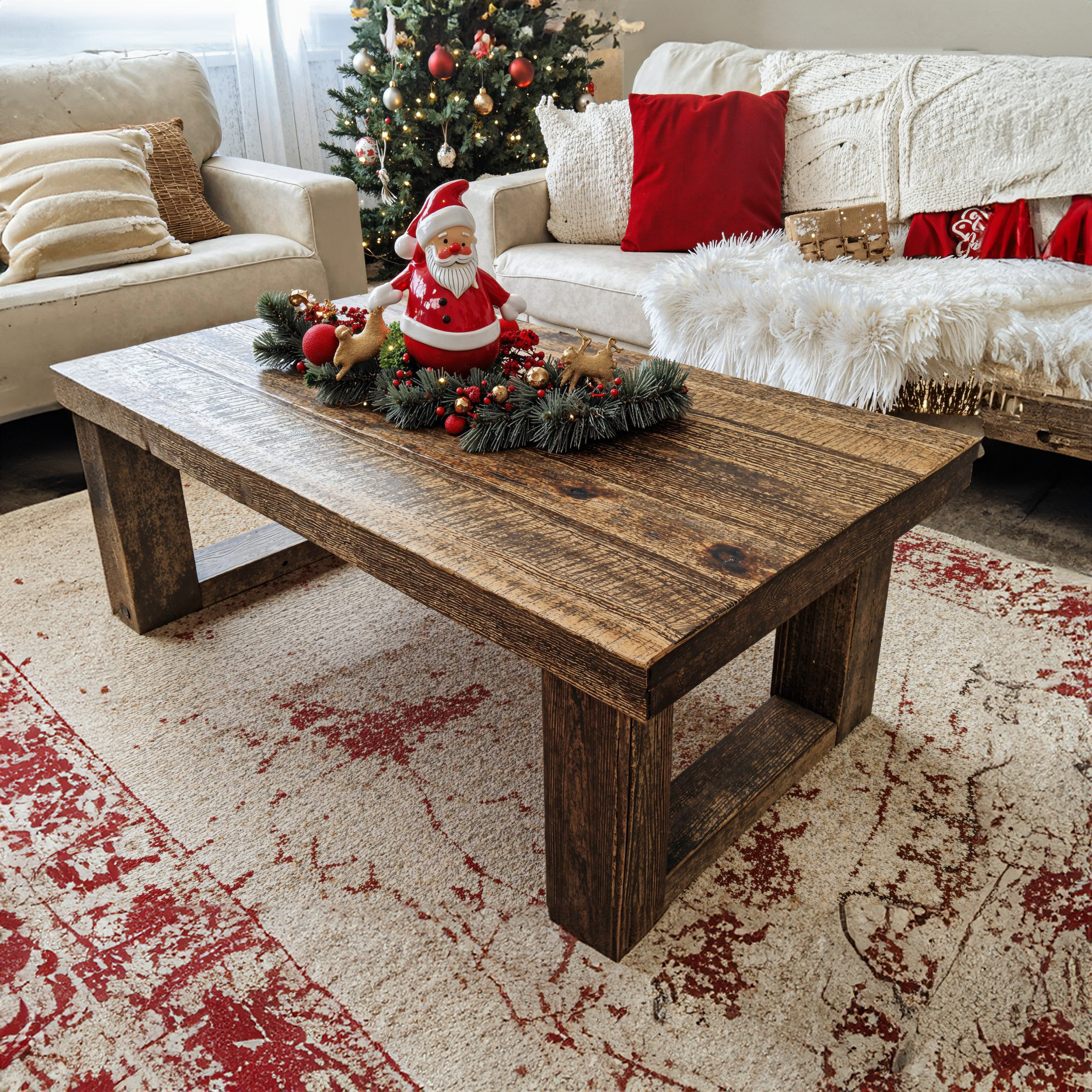 Rustic Coffee Table Natural Wood Xmas Decor SILDTCFC025