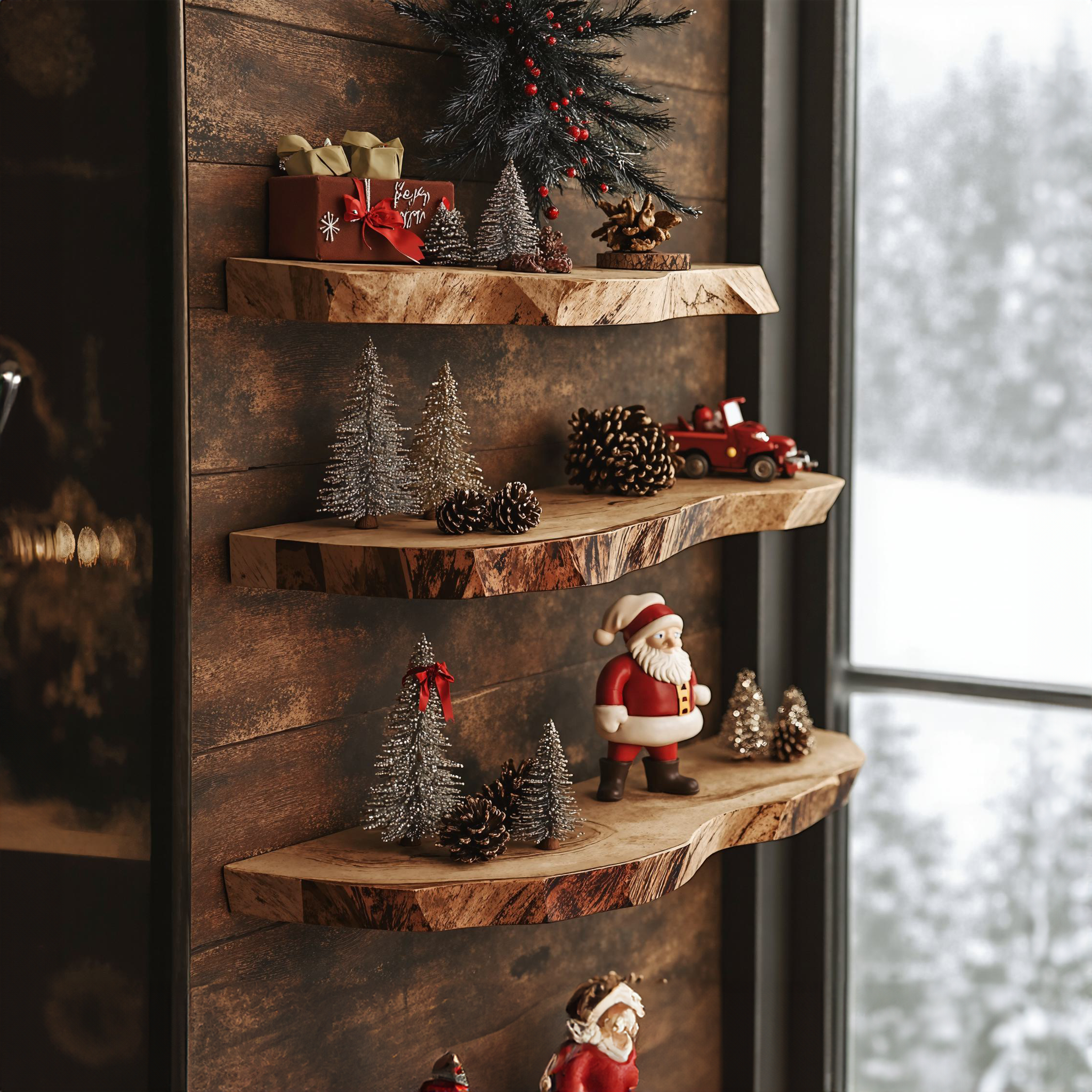 Handcrafted Wooden Wall Shelves Xmas Decor SILDTFL064