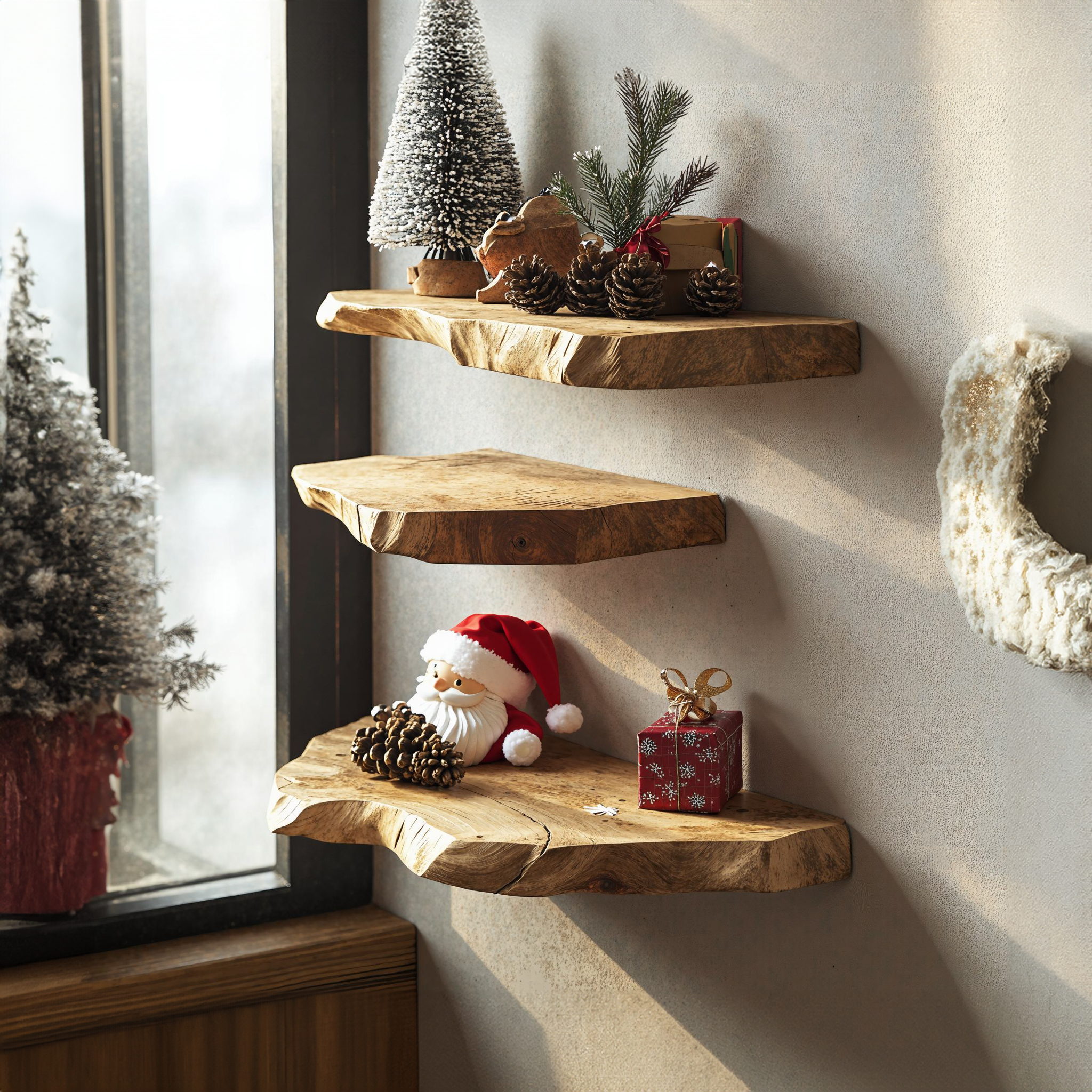 Handcrafted Floating Wooden Shelves Xmas Decor SILDTFL062