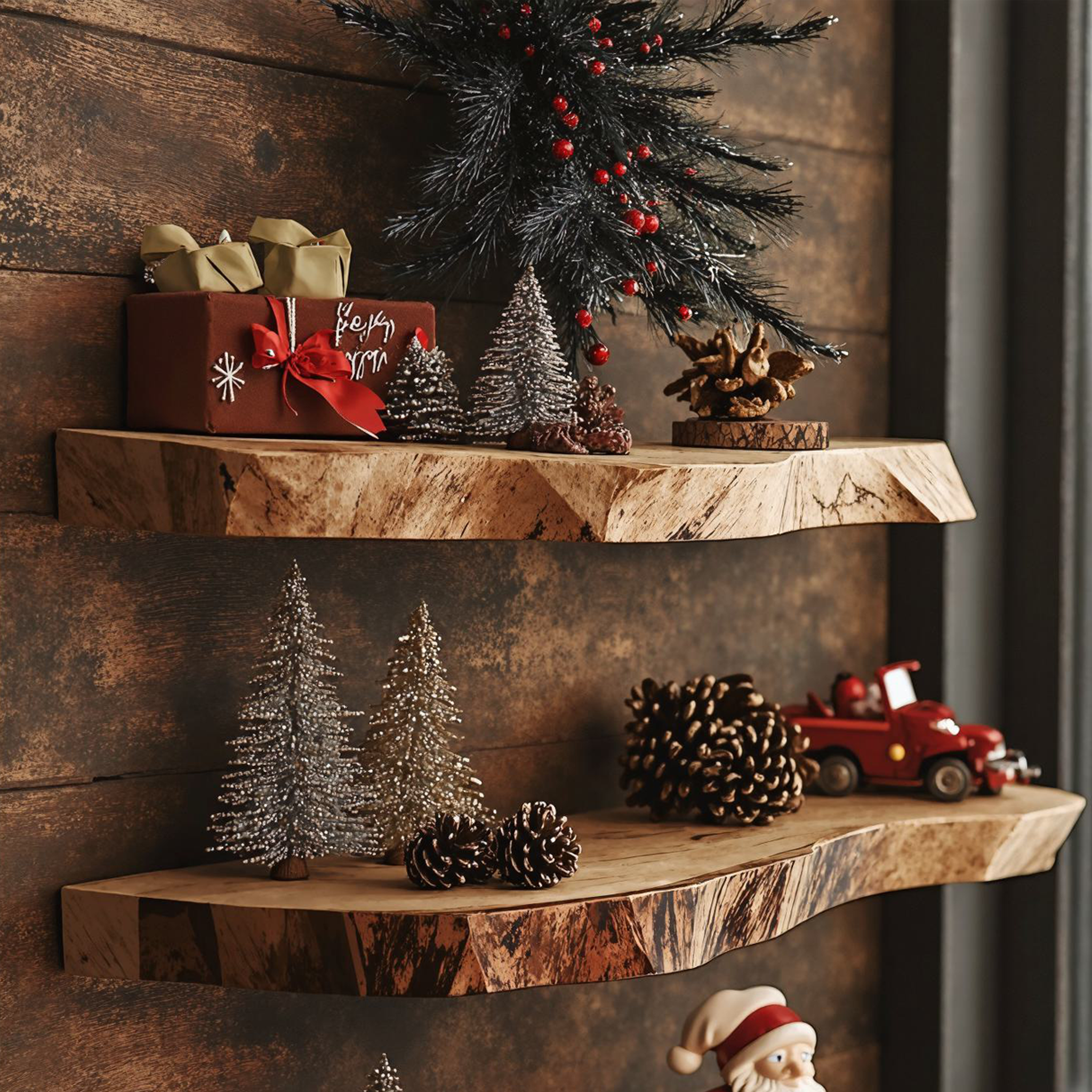 Handcrafted Wooden Wall Shelves Xmas Decor SILDTFL064