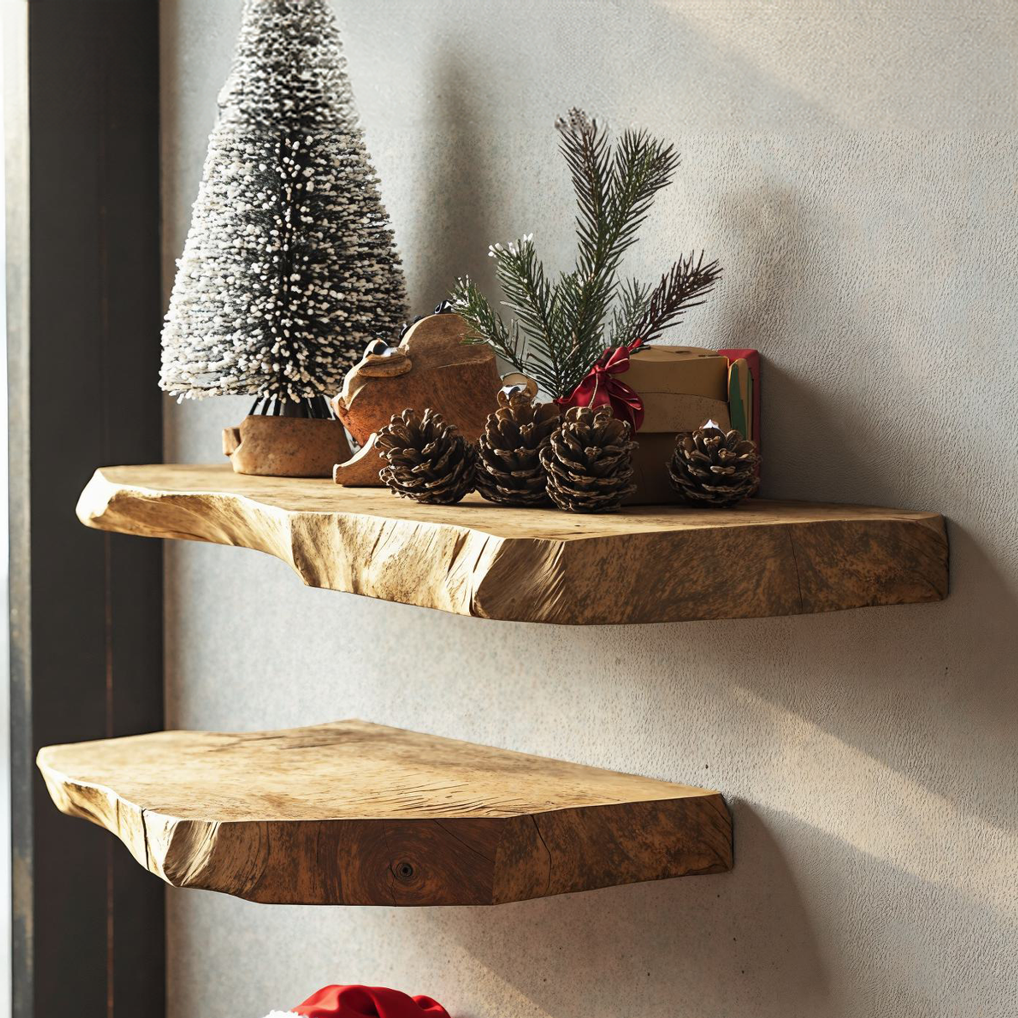 Handcrafted Floating Wooden Shelves Xmas Decor SILDTFL062