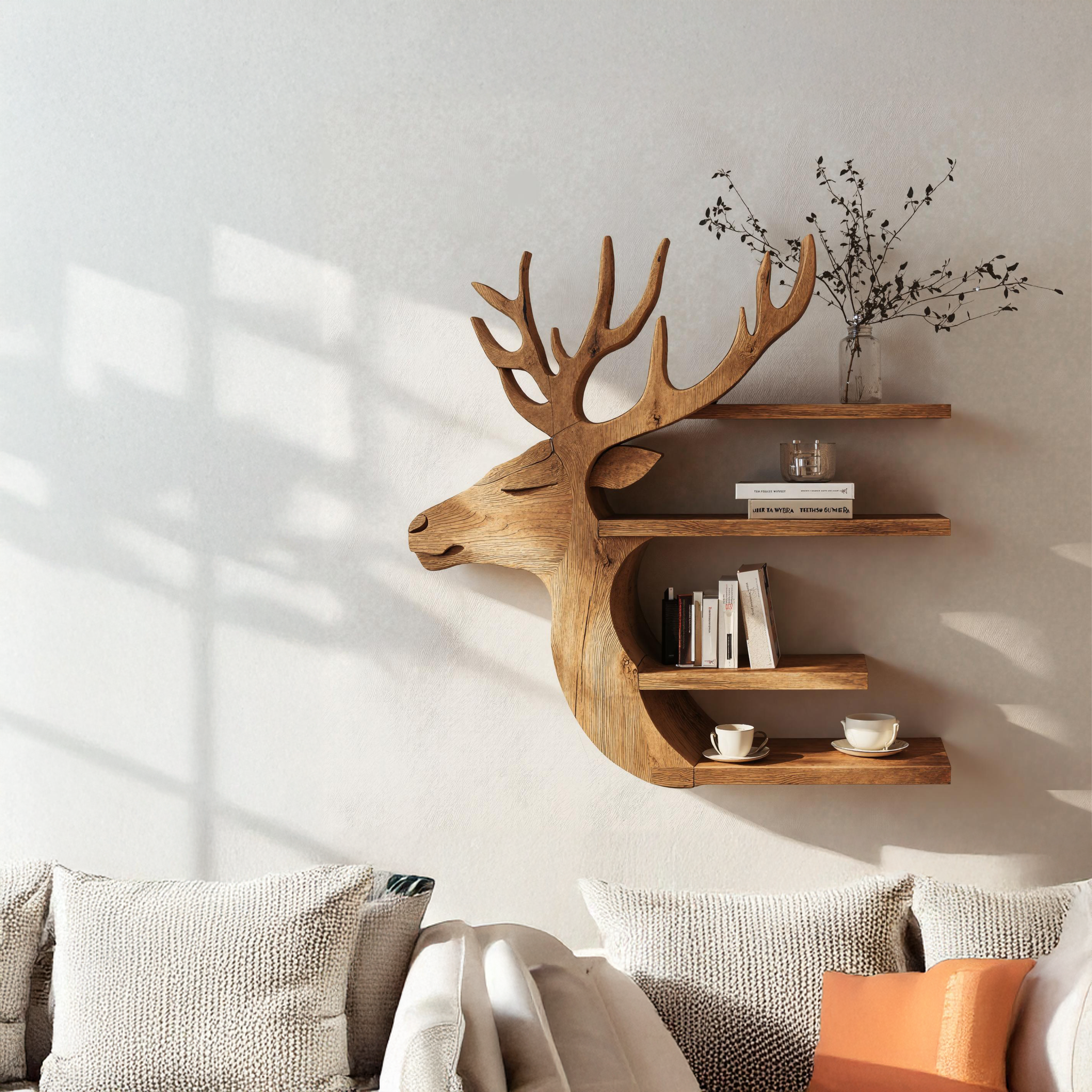 Handcrafted Deer Wall Shelf For Boho Or Rustic Style Homes SILDTDE017