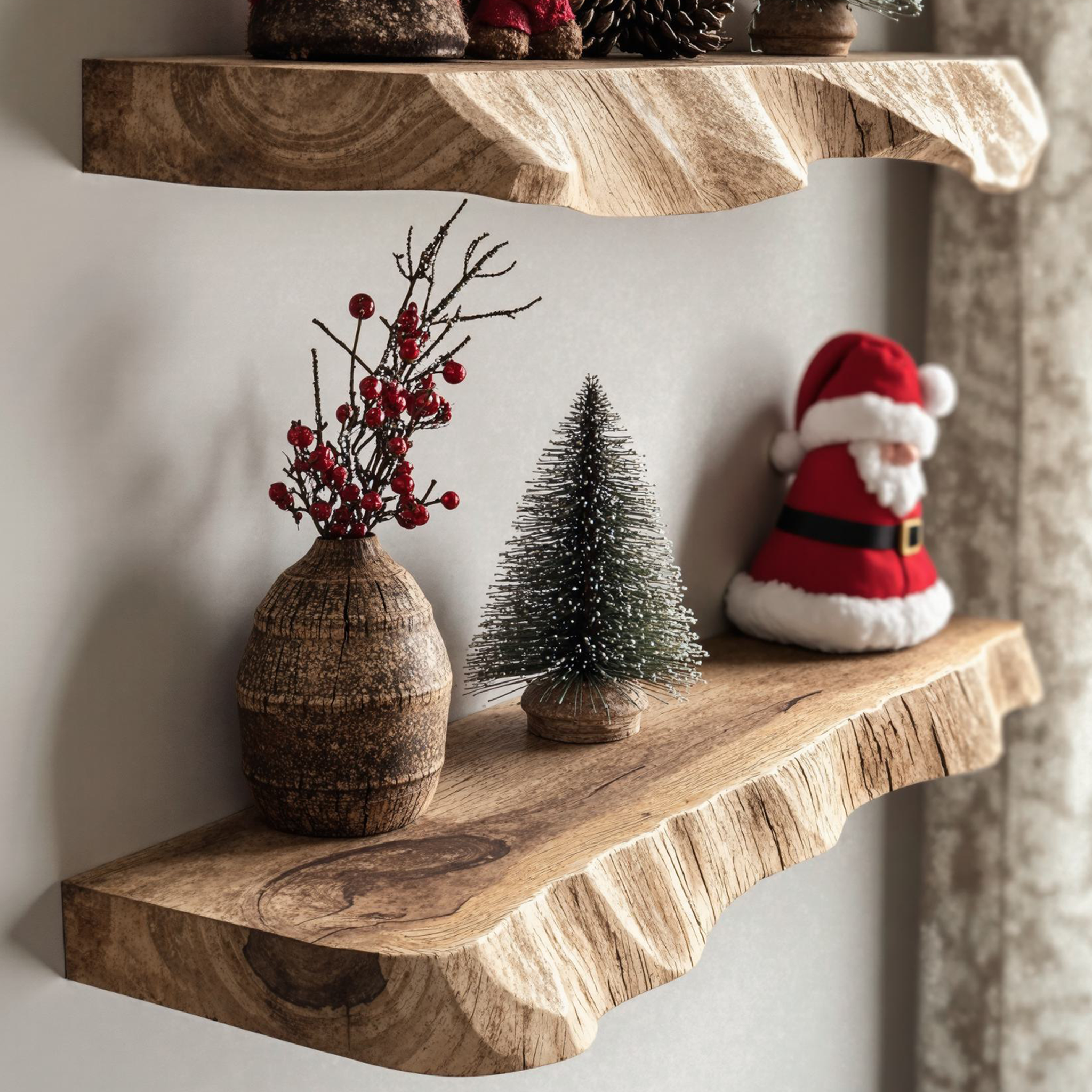 Wooden Xmas Floating Shelves Live Edge Shelves SILDTFL079