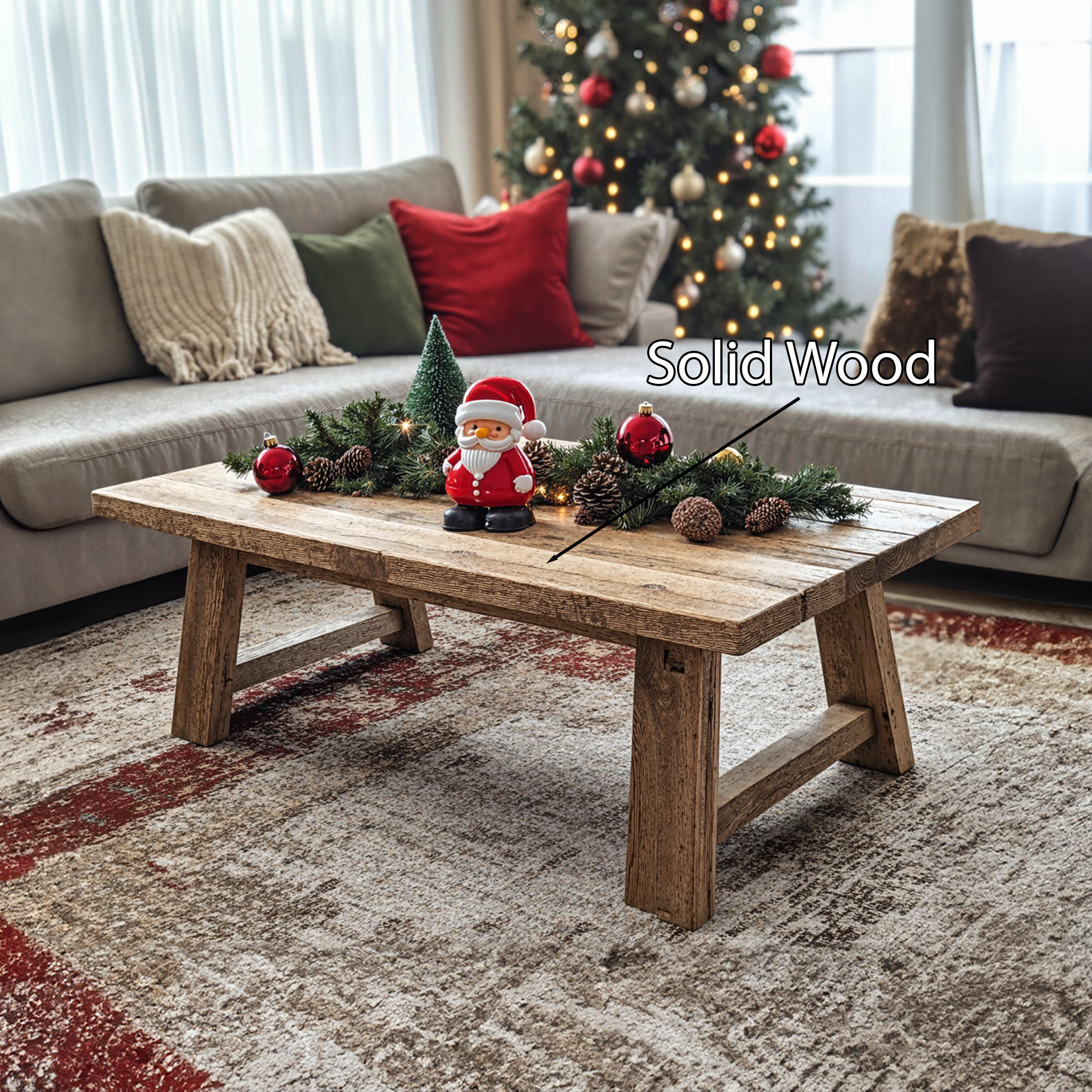 Natural Wood Coffee Table Christmas Decor SILDTCF015