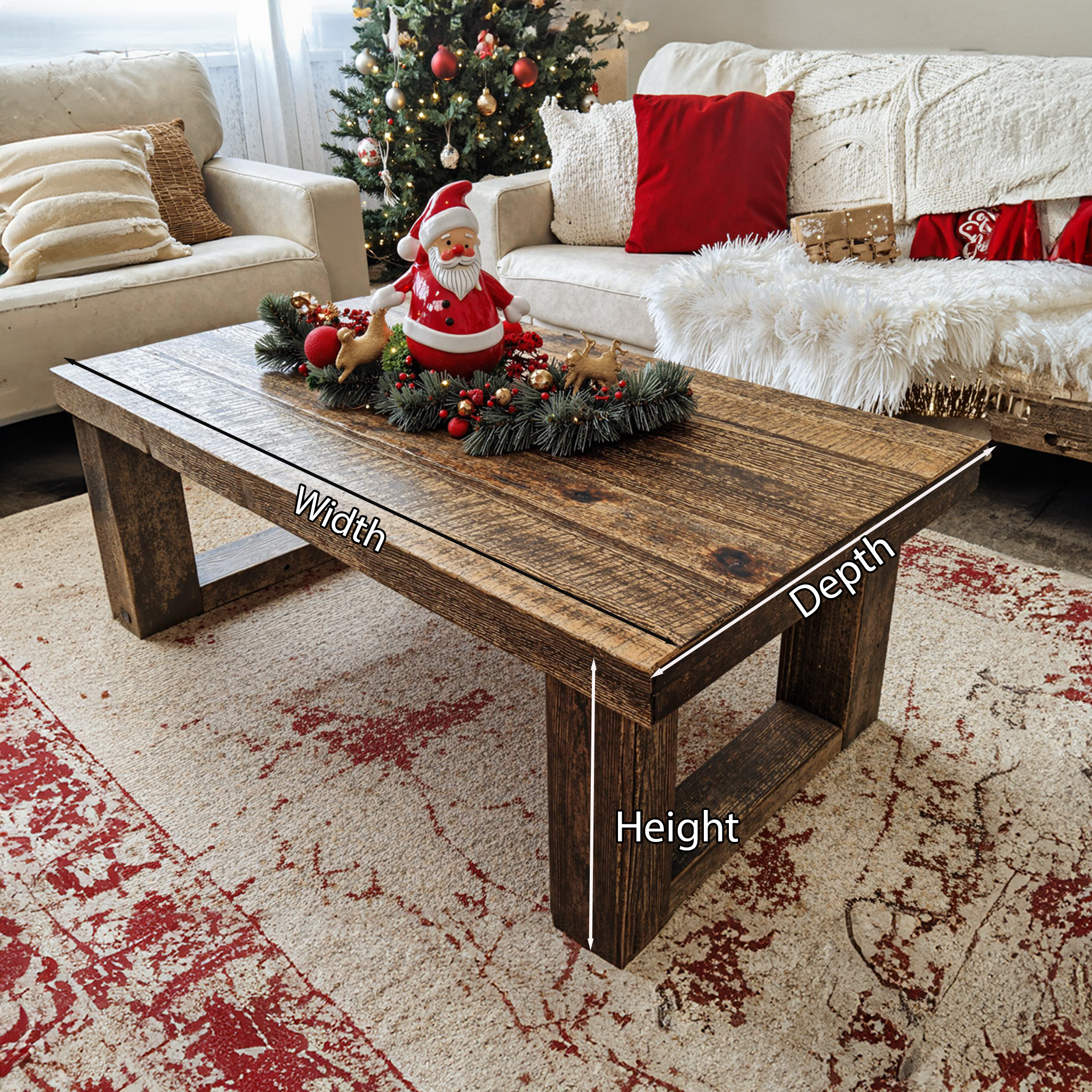 Rustic Coffee Table Natural Wood Xmas Decor SILDTCFC025