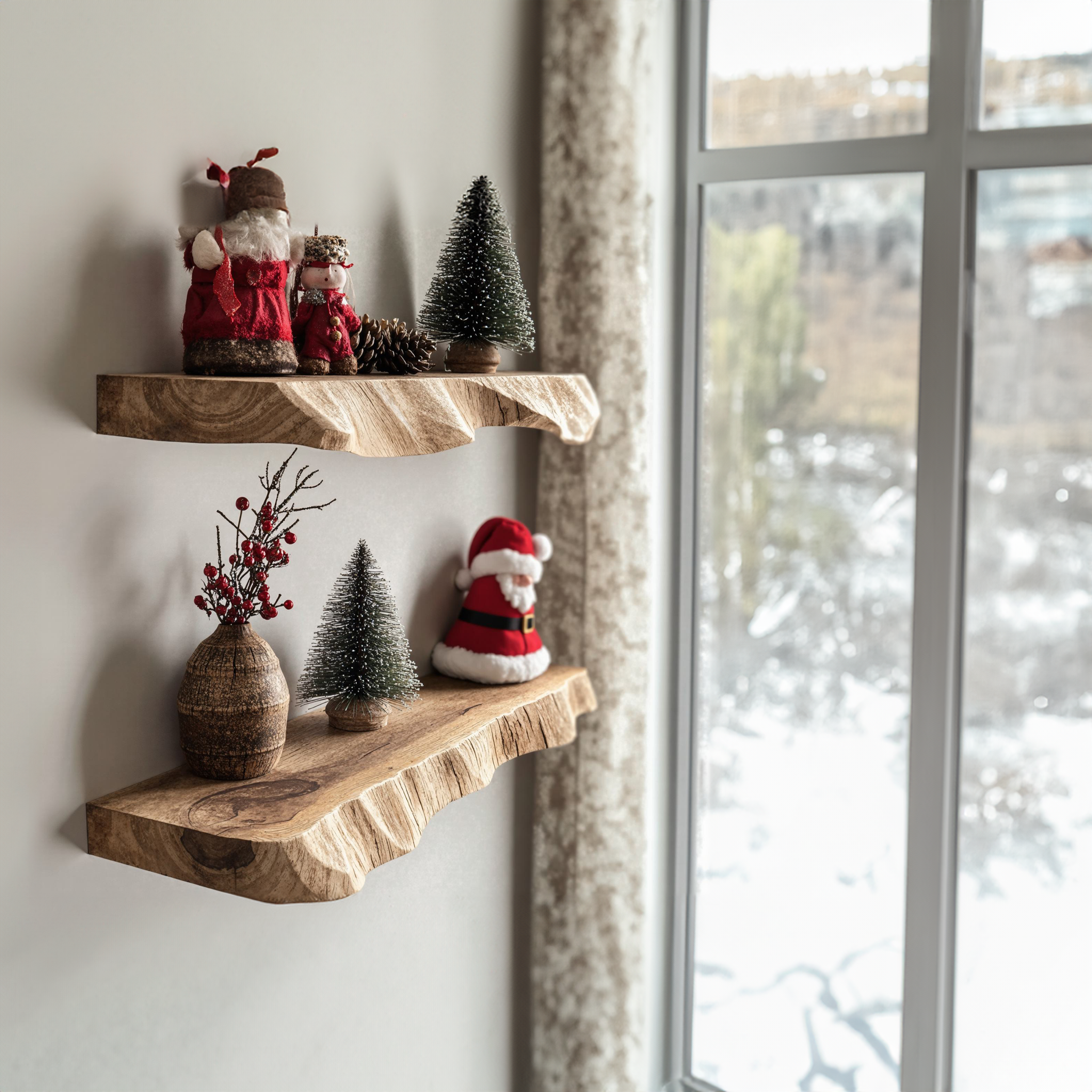 Wooden Xmas Floating Shelves Live Edge Shelves SILDTFL079