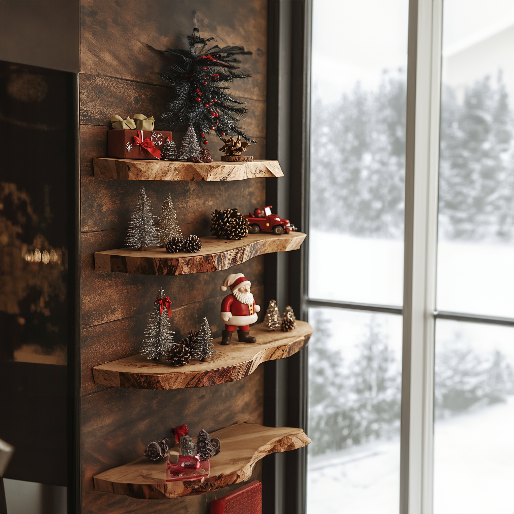 Handcrafted Wooden Wall Shelves Xmas Decor SILDTFL064