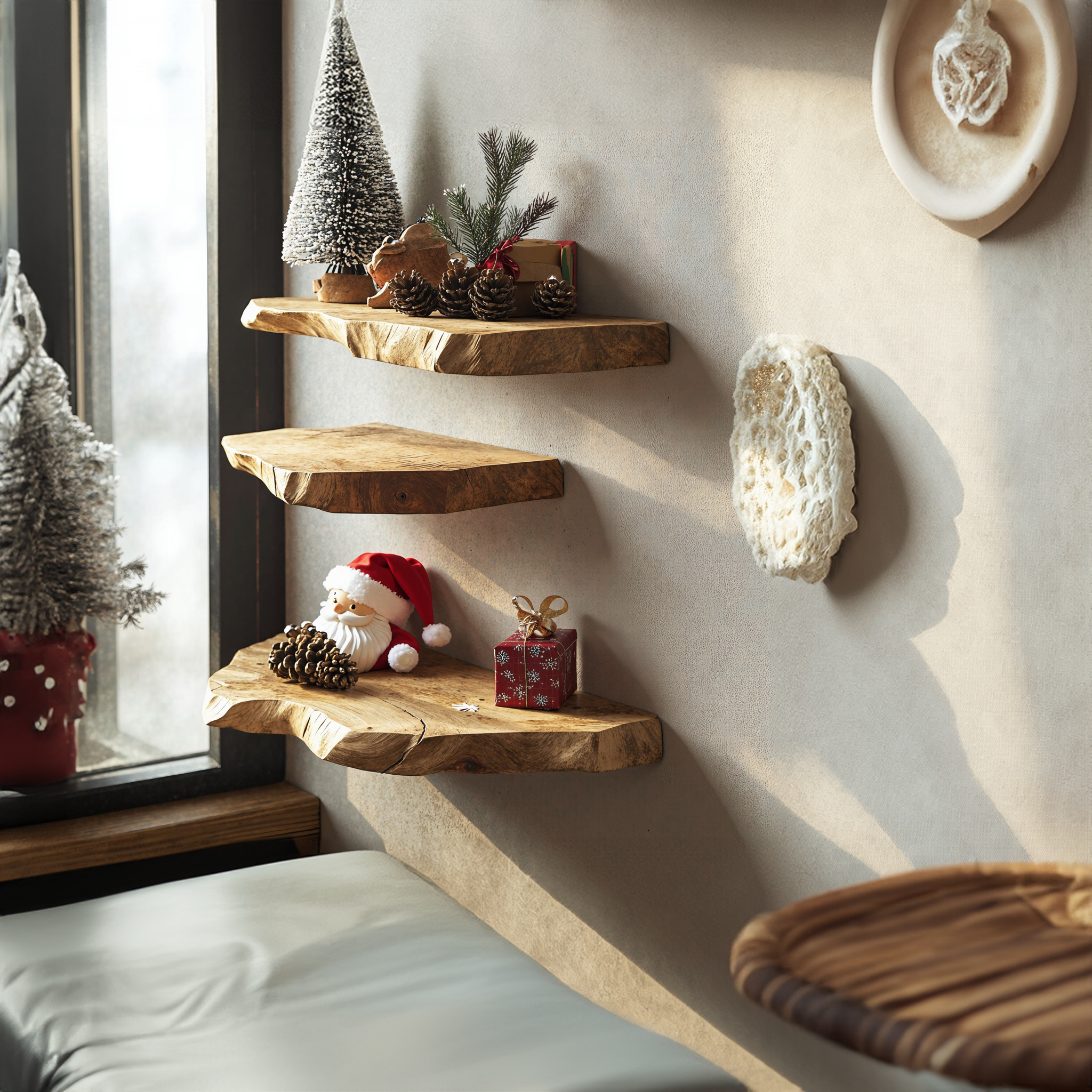 Handcrafted Floating Wooden Shelves Xmas Decor SILDTFL062