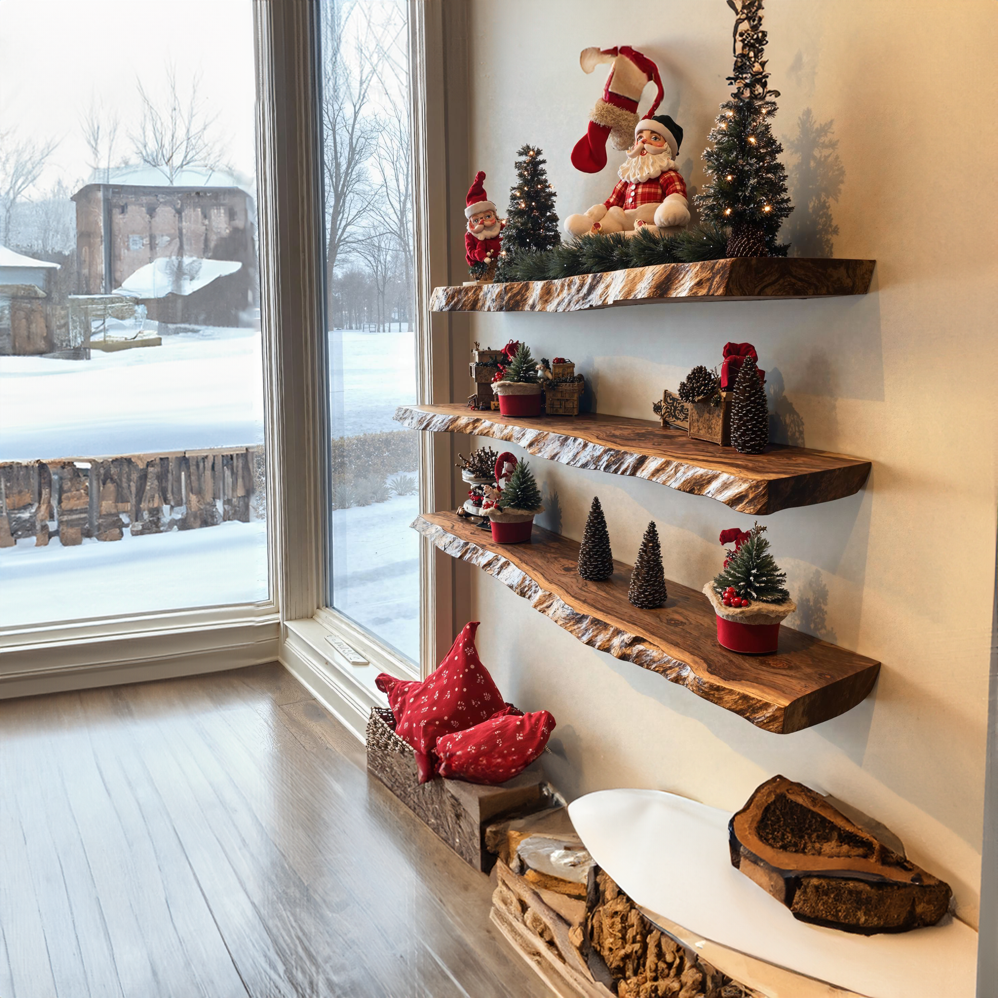 Wooden Xmas Floating Shelves Wall Shelves SILDTFL080